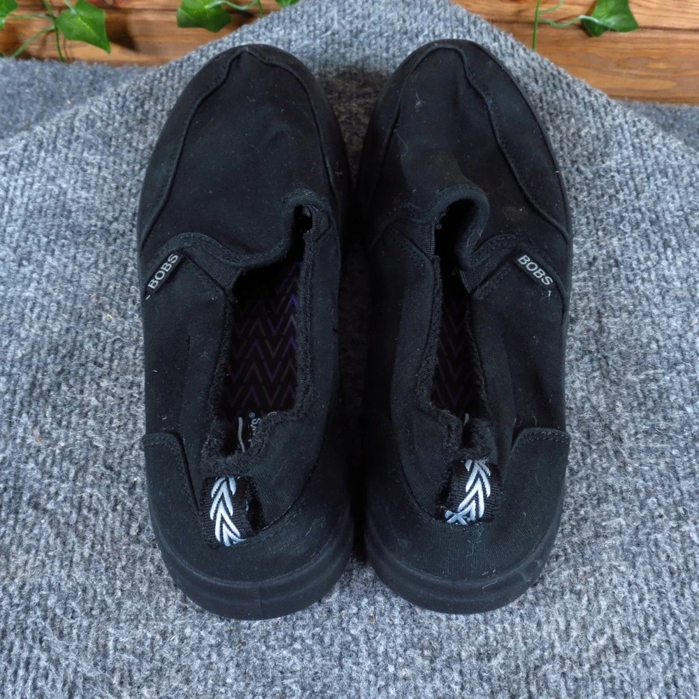 Skechers BOBS B Cute Women Slip On Sneaker 7.5 Walking Comfort Black Canvas